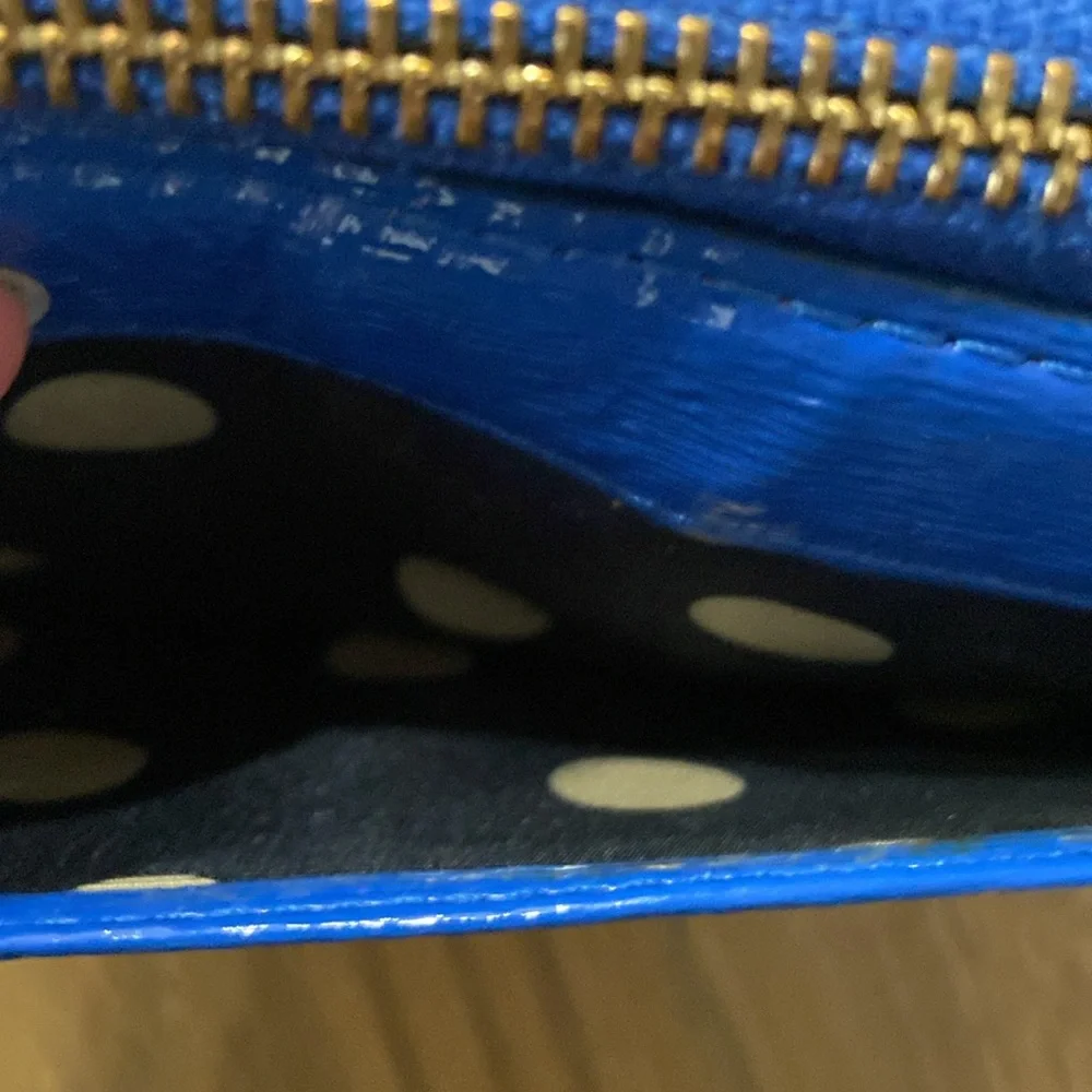 Kate Spade Women’s Royal Blue Gold Leather Textured Shinny Zipper Long Wallet